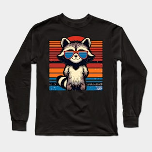 Cool Retro Raccoon in Sunglasses 70s 80s 90s Funny Raccoon Long Sleeve T-Shirt